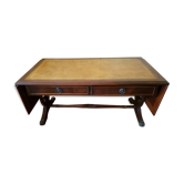 Table à volets anglaise pattes de lion merisier et cuir