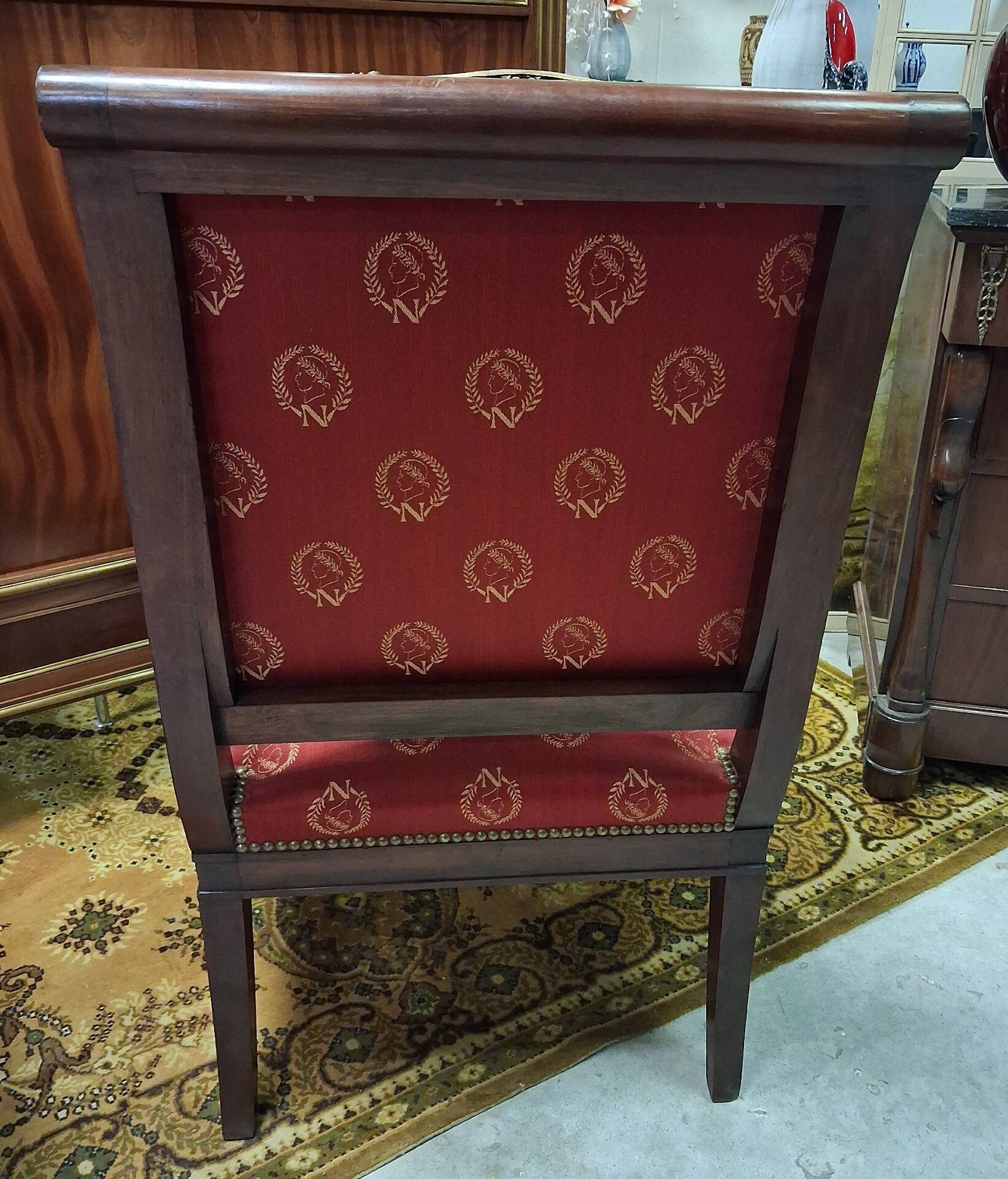 Pair of Empire period armchairs in mahogany with Napoleonic emblems - 19th century
