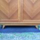 Vintage wardrobe with compass feet in oak and oak cp with 2 sliding doors.