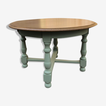 Green dining table of grey and wood