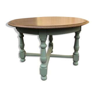 Green dining table of grey and wood