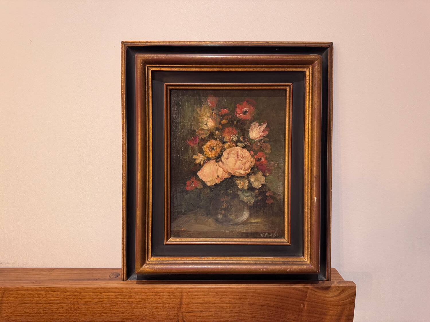 Oil on canvas by henri bonhotal - floral still life