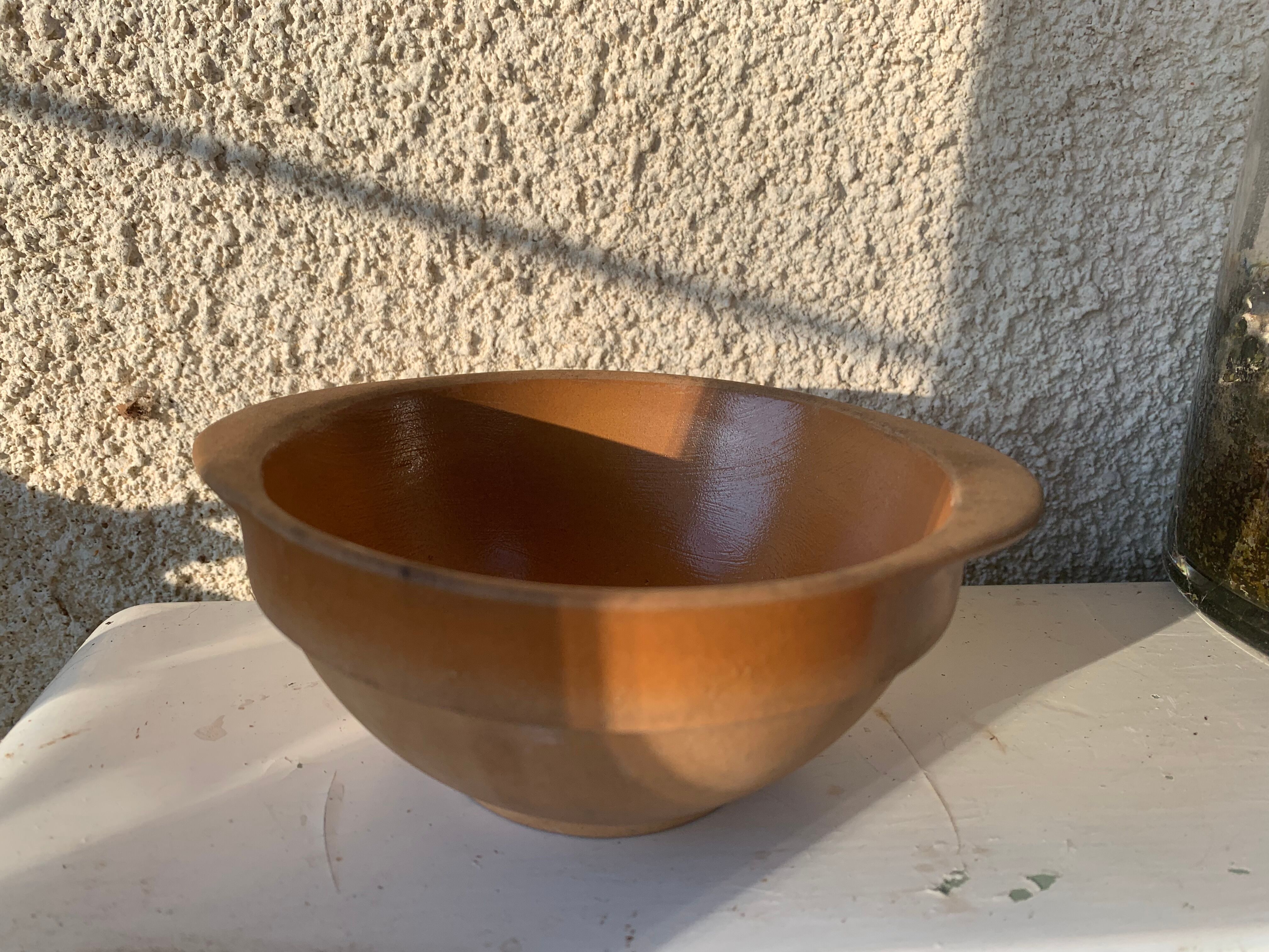 4 bowls in eared stoneware, vintage Gien France sandstone