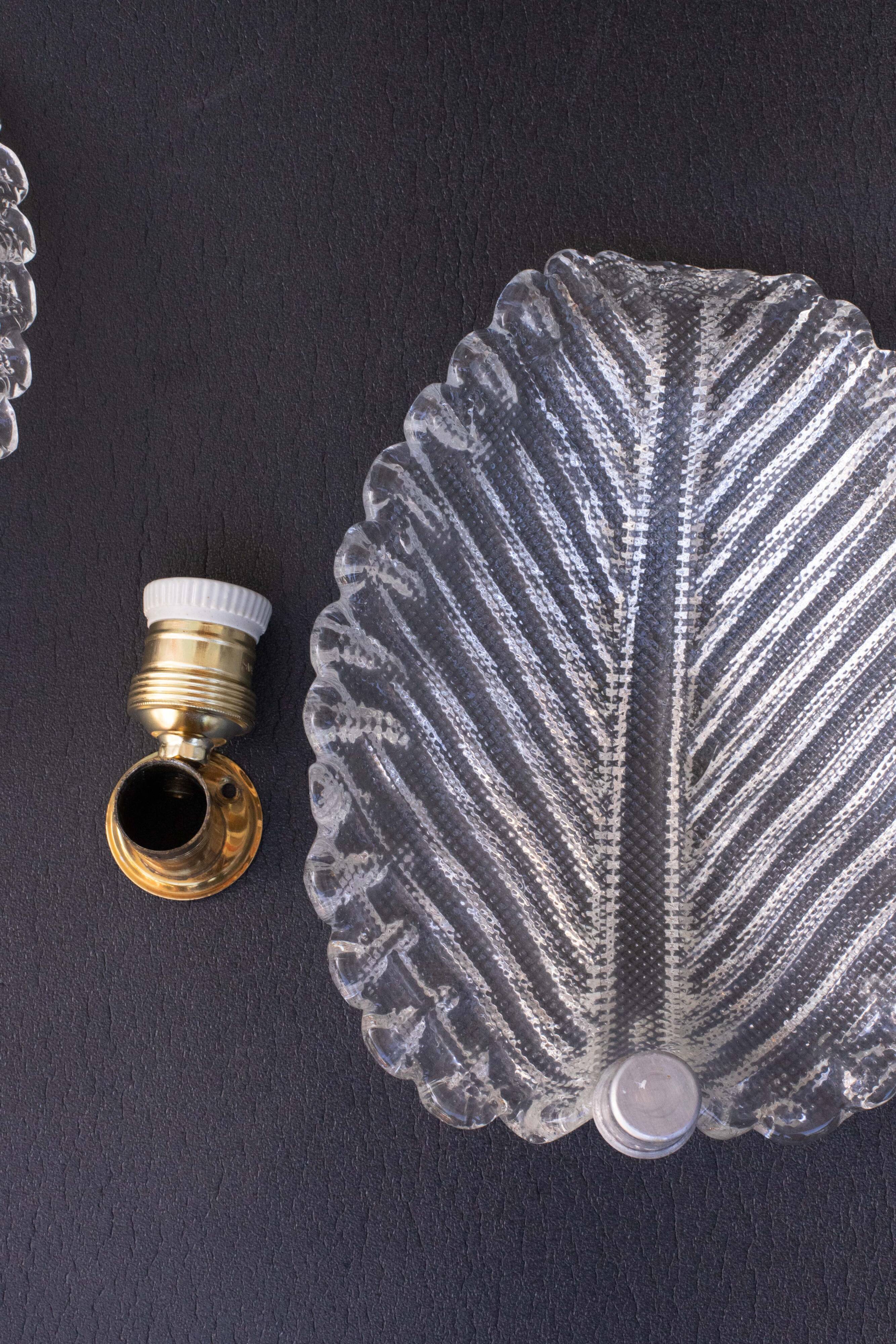 Set of 2 Wall light Trasparent Murano Glass Leave by Barovier e Toso, 1940s