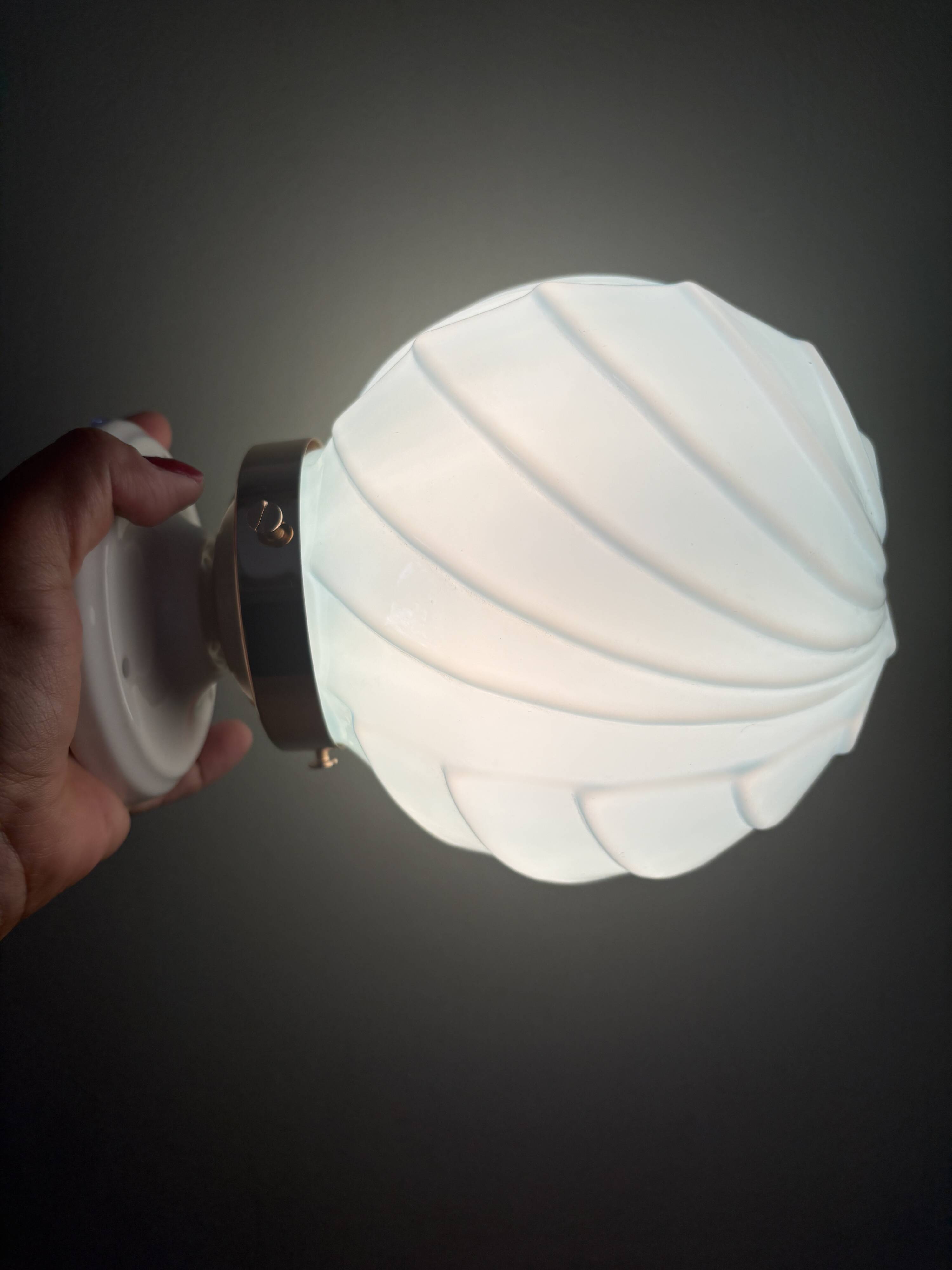 Vintage art deco globe wall lamp in blue opaline