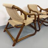 Suite de 3 fauteuils danois vintage esprit safari de Horsnæs Møbelfabrik en rotin et tissu des année