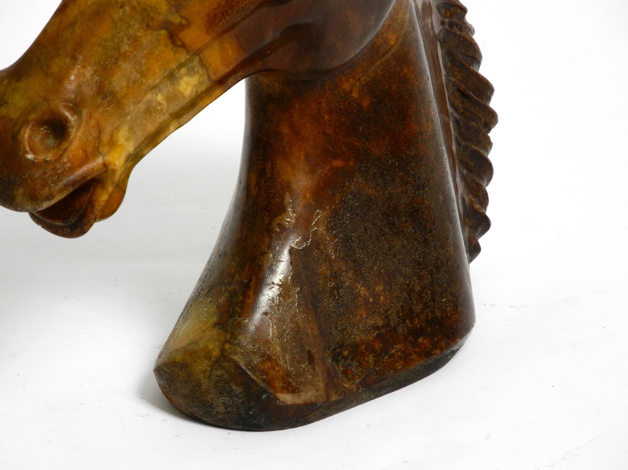 Decorative heavy lifelike 1960's horse head sculpture in brown soapstone