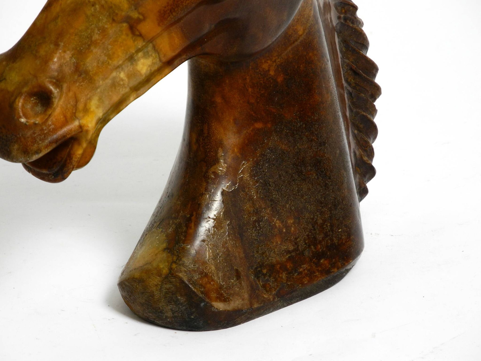 Decorative heavy lifelike 1960's horse head sculpture in brown soapstone