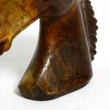 Decorative heavy lifelike 1960's horse head sculpture in brown soapstone