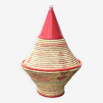 Tbek Moroccan bread basket in wicker and red plastic