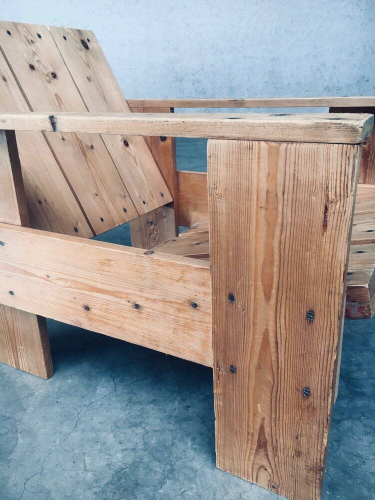 The Stijl Movement Dutch Pine Crate Chair attributed to Gerrit Rietveld, 1960s