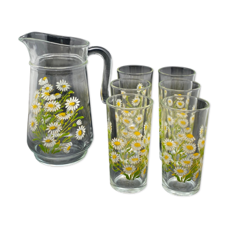 Clear glass soft drink service daisy pattern