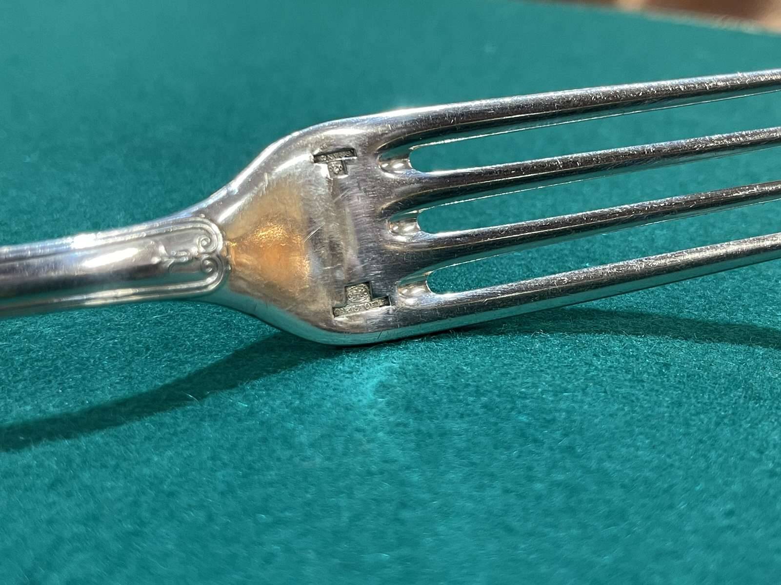 Set of 4 large silver-plated metal forks by Christofle, Malmaison model.