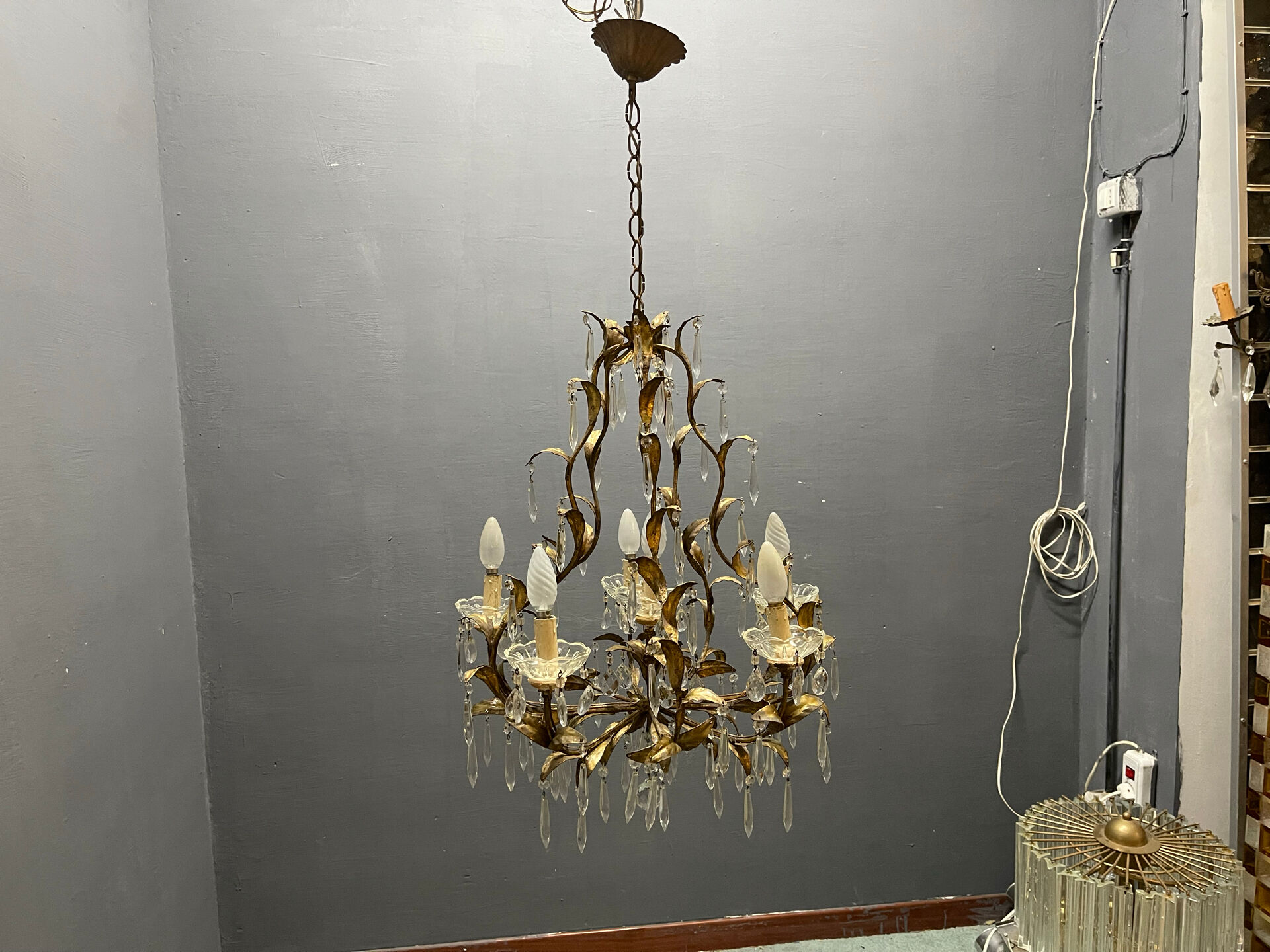 Italian Florentine Tole Chandelier, Italy, 1950s