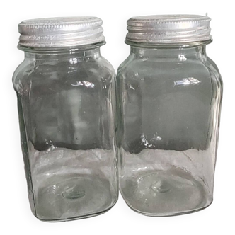 2 old glass jars, aluminum caps with inscription - 17.5 cm