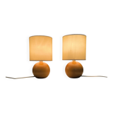 Paire de lampes boules vintage en bois