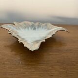 Antique limoges porcelain butter dish leaf shape white & chrome vintage