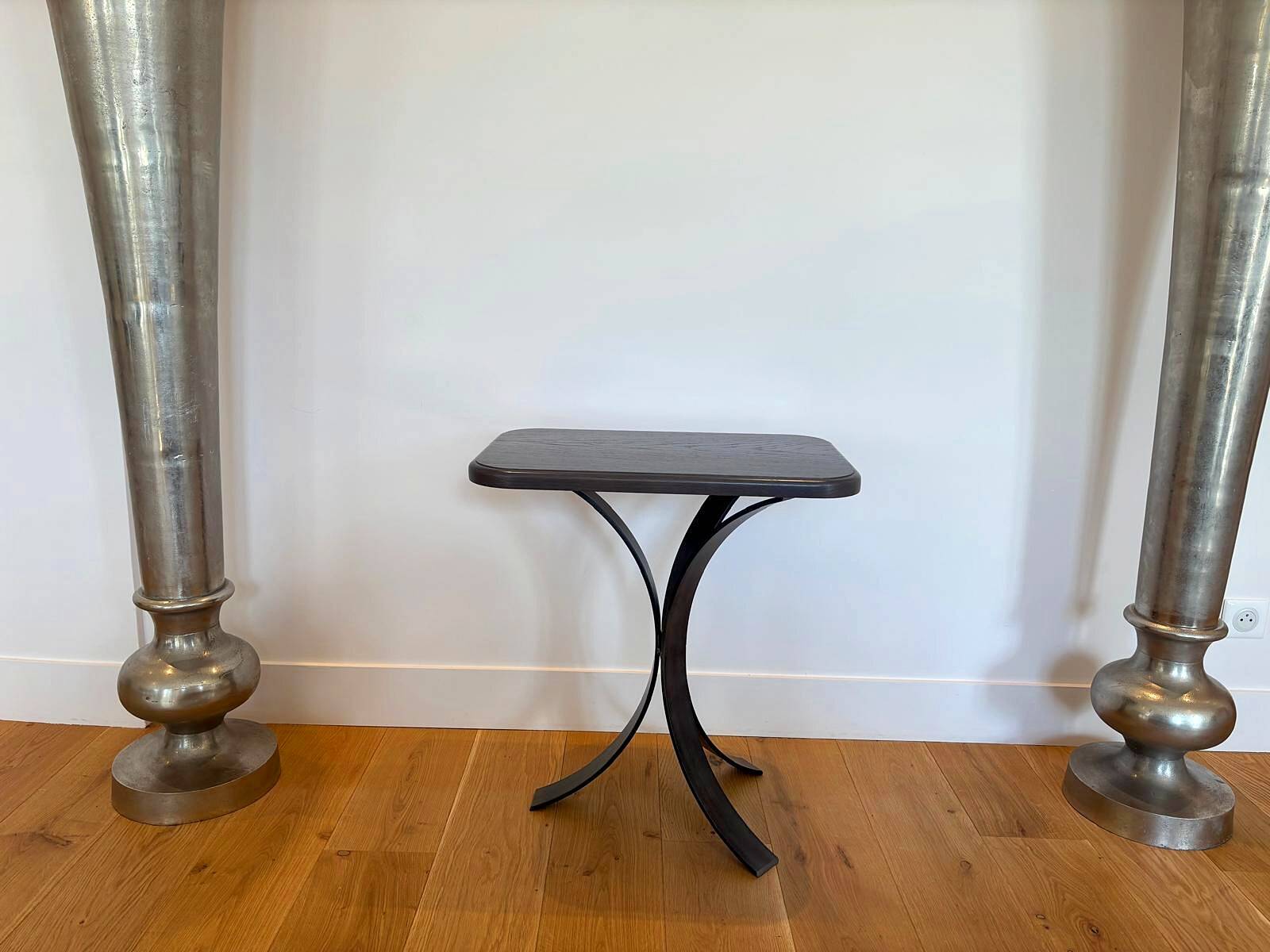 Pair of BS Style side tables in black oak and iron.