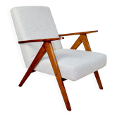 Fauteuil vintage B-310 VAR en bouclé blanc structurel des années 1970 - bois de couleur hêtre