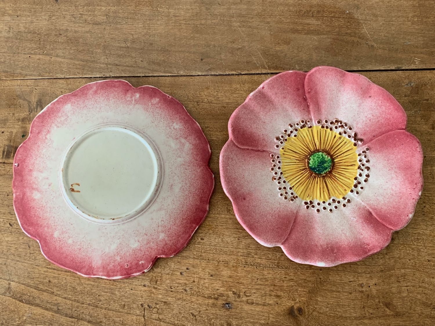 Two plates in slip by ceramist Delphin Massier