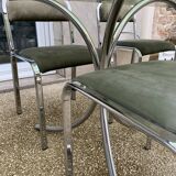Vintage table, glass top, chrome base + 4 chairs