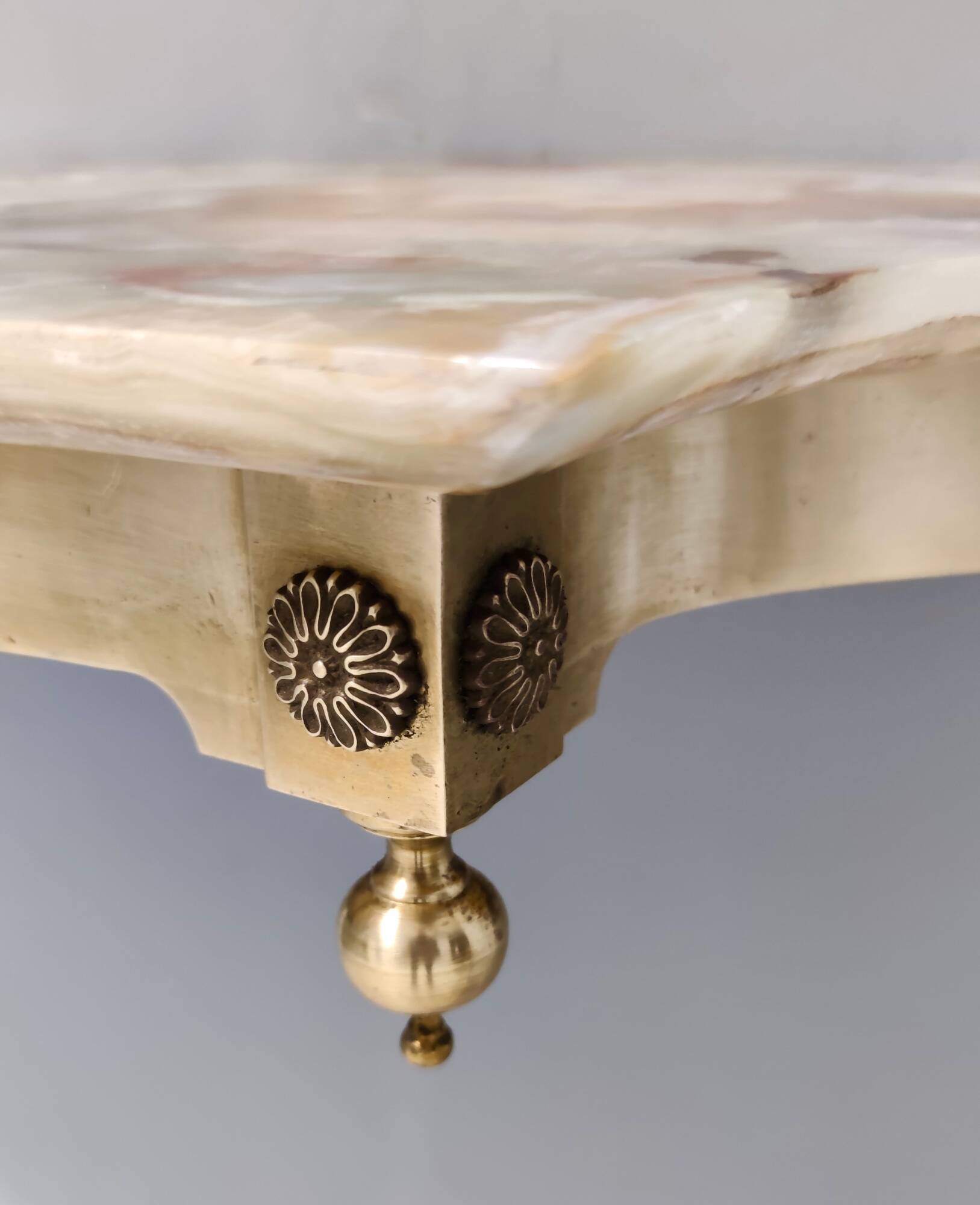 Vintage Wall-Mounted Brass Console Table with Yellow Onyx Top, Italy