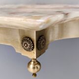 Table Console Murale Vintage en Laiton avec Plateau en Onyx Jaune, Italie