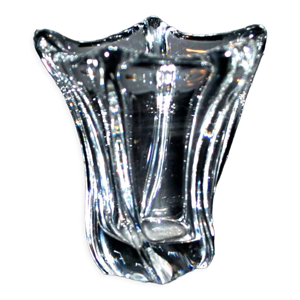Tulipe En Cristal Vert Pour Lampe Vintage Années 60 – Verre, Reliefs, état Parfait