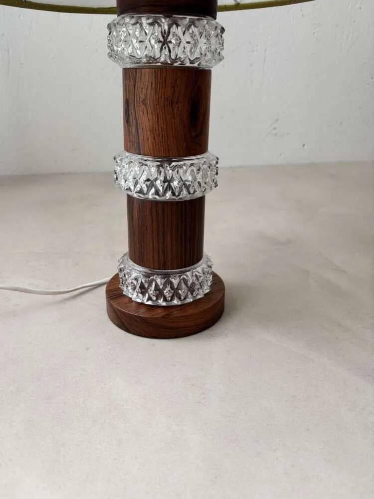 Vintage table lamp rosewood crystal glass 1960s Fagerlund