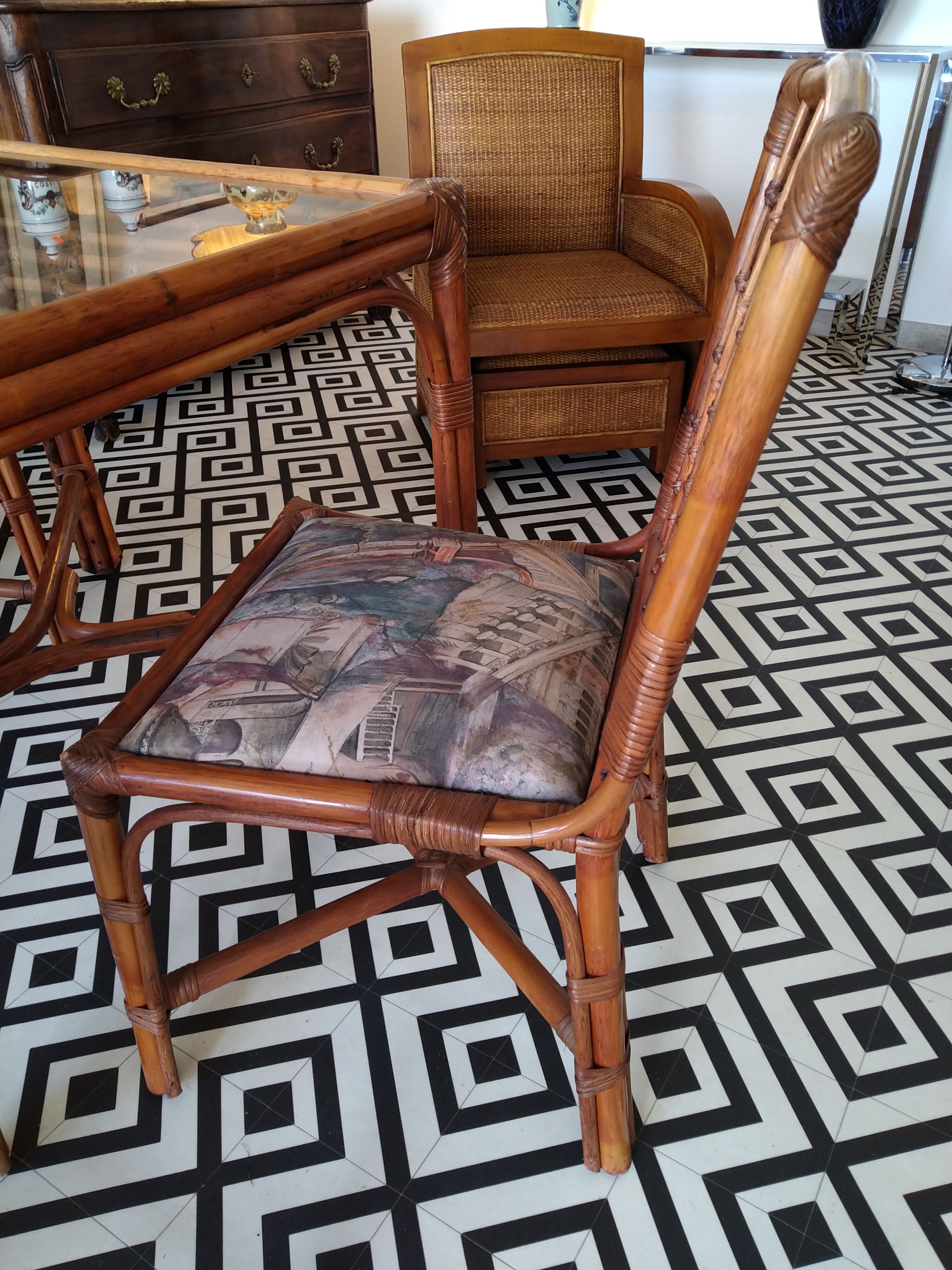 Rattan table and chairs 1960