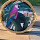 Vintage rattan tray, 2 handles, and glass top