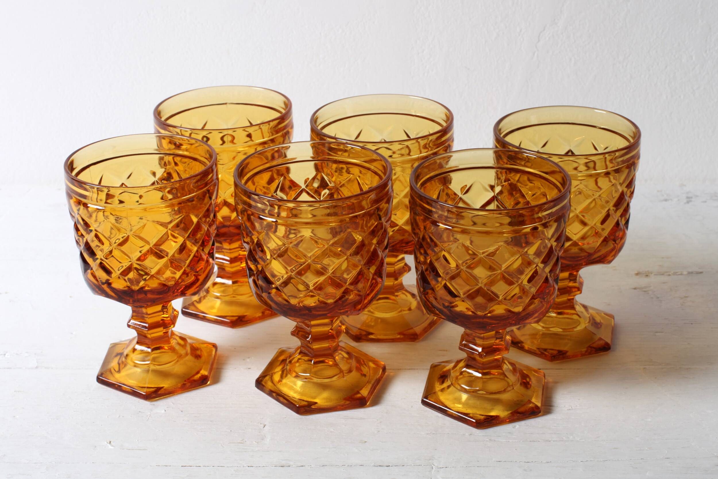 Vintage Amber Goblet Set: Italian Bormioli Stem Glasses, 1970s