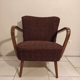 Vintage cocktail armchair armrests curved wood 1950