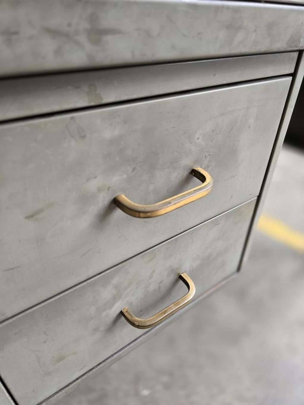 Vintage industrial steel desk/office with mint green top