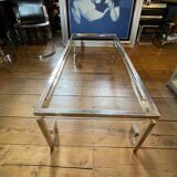 Belgo chrome coffee table hollywood regency style, chrome steel & glass, ca 1970