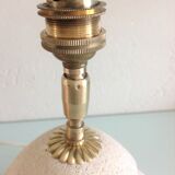 Ovoid lamp in carved stone and printed lampshade / vintage 60-70s