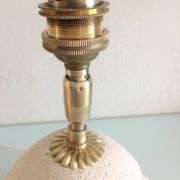 Ovoid lamp in carved stone and printed lampshade / vintage 60-70s