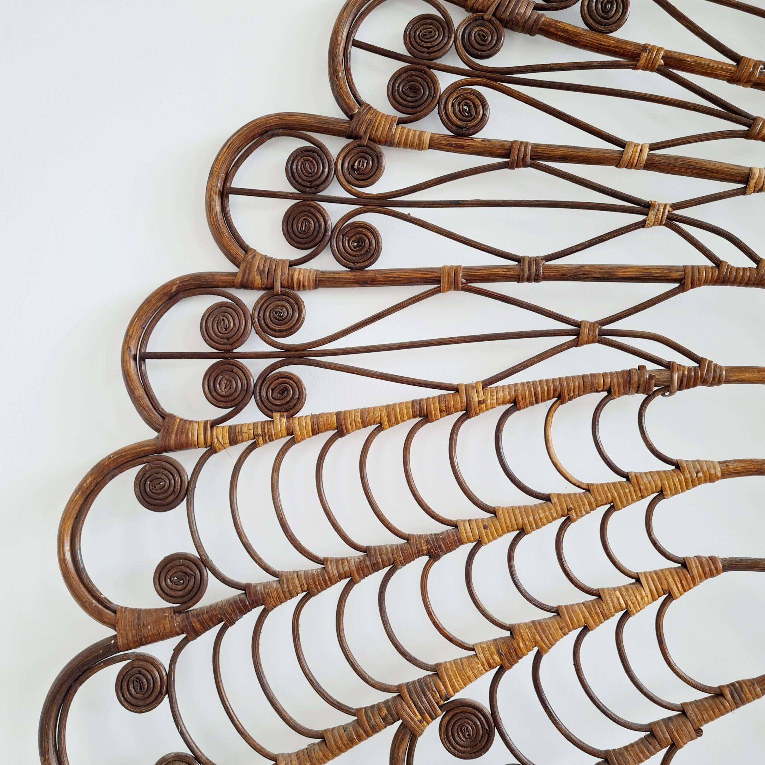 Antique peacock rattan headboard