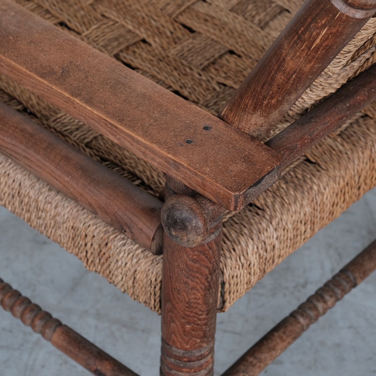 French Art Deco Cord and Oak Armchair