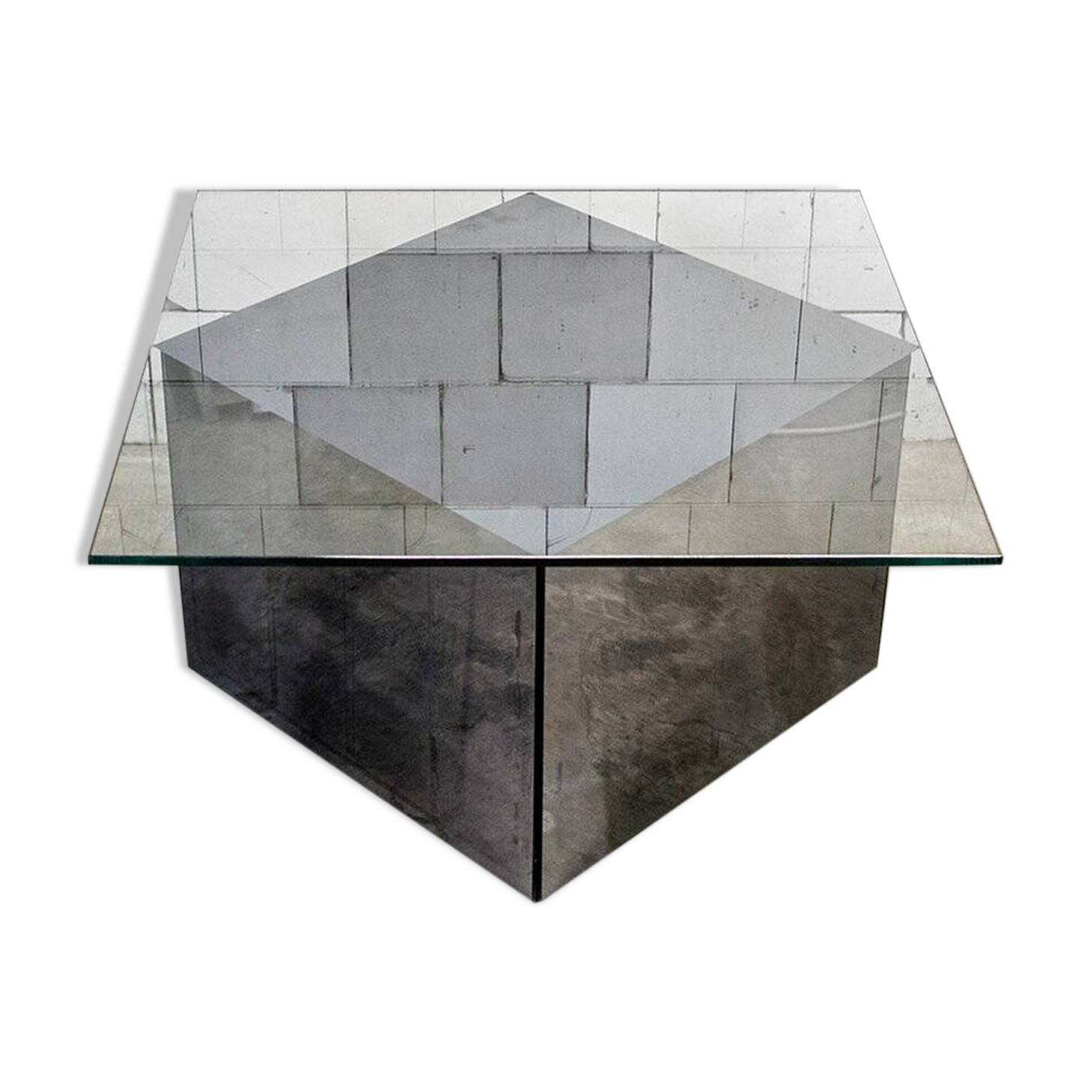 Square mirrored glass coffee table by Nanda Vigo for Acerbis, 1970s.