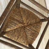 Country stool in wood and straw