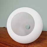 Set of 3 Scandinavian pendant lights in white satin glass, 1960s