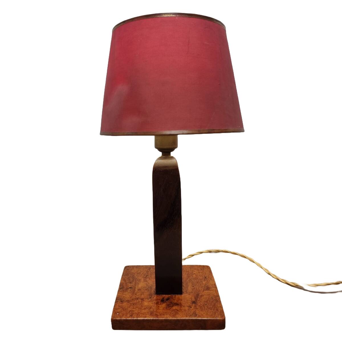French Art Deco Table Lamp With Walnut