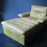 Patchwork leather olive green lounge chair and ottoman by Laauser, 1970s