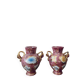 2 vases with floral designs in ceramic and gold embellishments, Mica Italy.