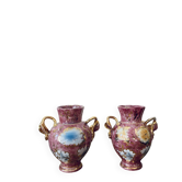 2 vases rose fleuris en céramique et dorures Mica Italy