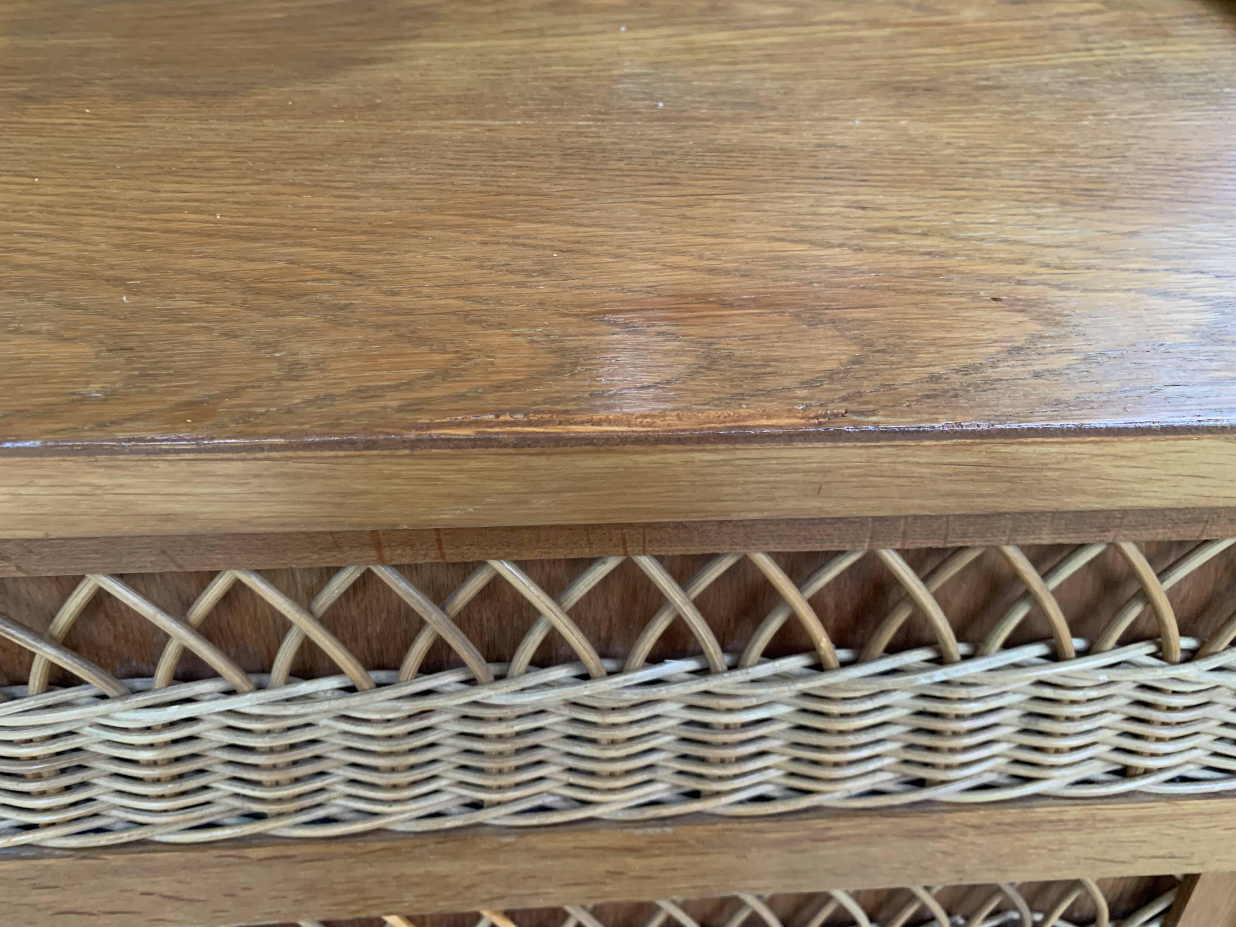 Vintage rattan chiffonier with compass feet 1950