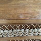 Chiffonnier vintage en rotin et pieds compas 1950