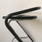 Set of three bar stools black and chrome of Thema Italy to the 1970s