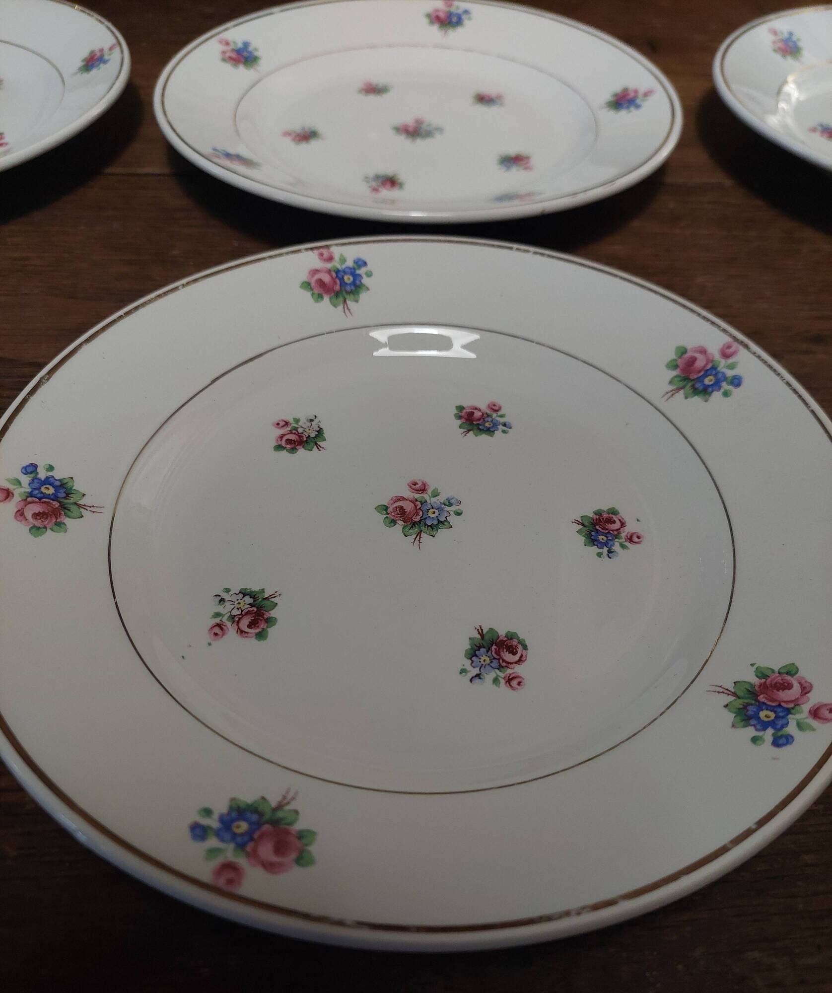 Set of six dessert plates Moulin des Loups Saint Amand Navarre pattern